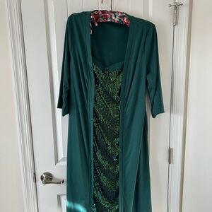 BloomChic Emerald Green Sequin Slip Dress with Matching Long Sleeve Duster
